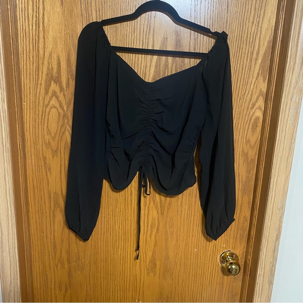 Beautiful black sheer sleeve blouse crop top